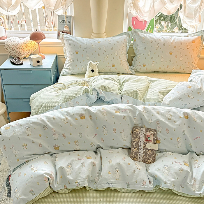 91家纺网 家纺一手货源 找家纺 卡普纯棉全棉四件套13070喷气床单款床笠款三件套 阳台候鸟