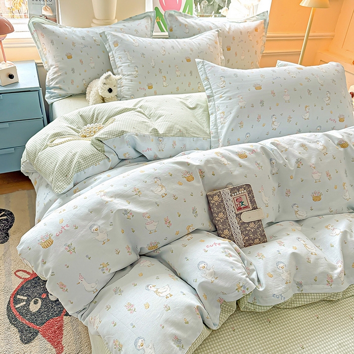 91家纺网 家纺一手货源 找家纺 卡普纯棉全棉四件套13070喷气床单款床笠款三件套 阳台候鸟