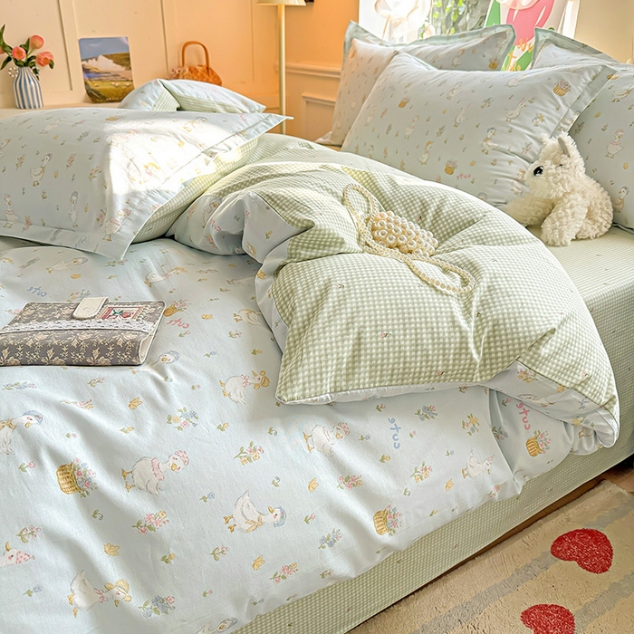 91家纺网 家纺一手货源 找家纺 卡普纯棉全棉四件套13070喷气床单款床笠款三件套 阳台候鸟