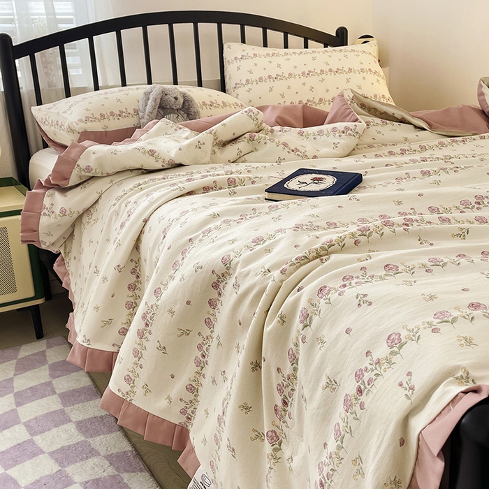 91家纺网 家纺一手货源 找家纺 （总）汣沐生活 2025款A类针织棉双层纱夏凉被百分百新疆棉花填充空调被夏凉被四件套