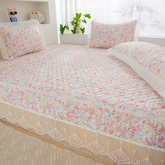 91家纺网 家纺一手货源 找家纺 冬然 2024新款全棉防滑榻榻米垫子炕垫纯棉床盖夹棉床单纯棉床单花香甜梦