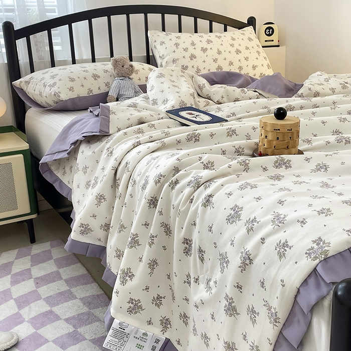 91家纺网 家纺一手货源 找家纺 （总）汣沐生活 2025款A类针织棉双层纱夏凉被百分百新疆棉花填充空调被夏凉被四件套