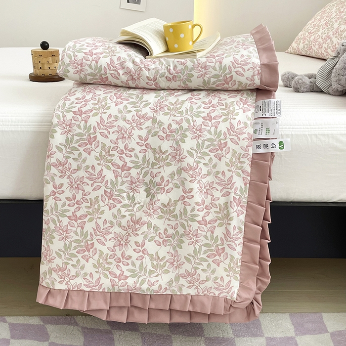 91家纺网 家纺一手货源 找家纺 汣沐生活 2025款A类针织棉双层纱夏凉被百分百新疆棉花填充空调被夏凉被四件套 初夏