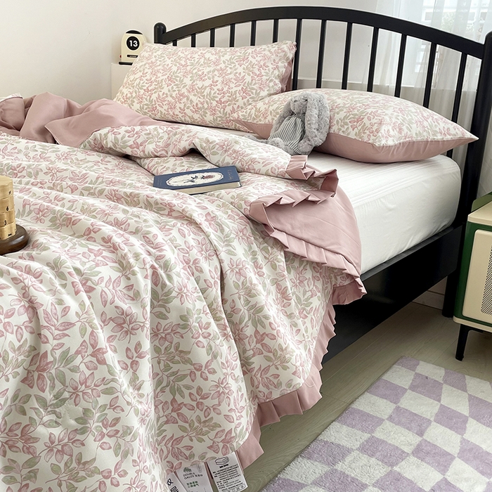 91家纺网 家纺一手货源 找家纺 汣沐生活 2025款A类针织棉双层纱夏凉被百分百新疆棉花填充空调被夏凉被四件套 初夏