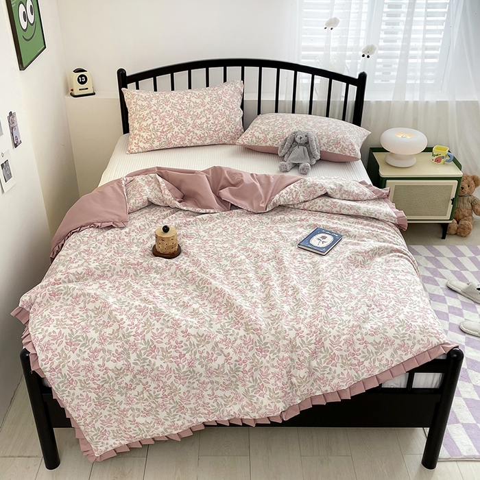 91家纺网 家纺一手货源 找家纺 汣沐生活 2025款A类针织棉双层纱夏凉被百分百新疆棉花填充空调被夏凉被四件套 初夏