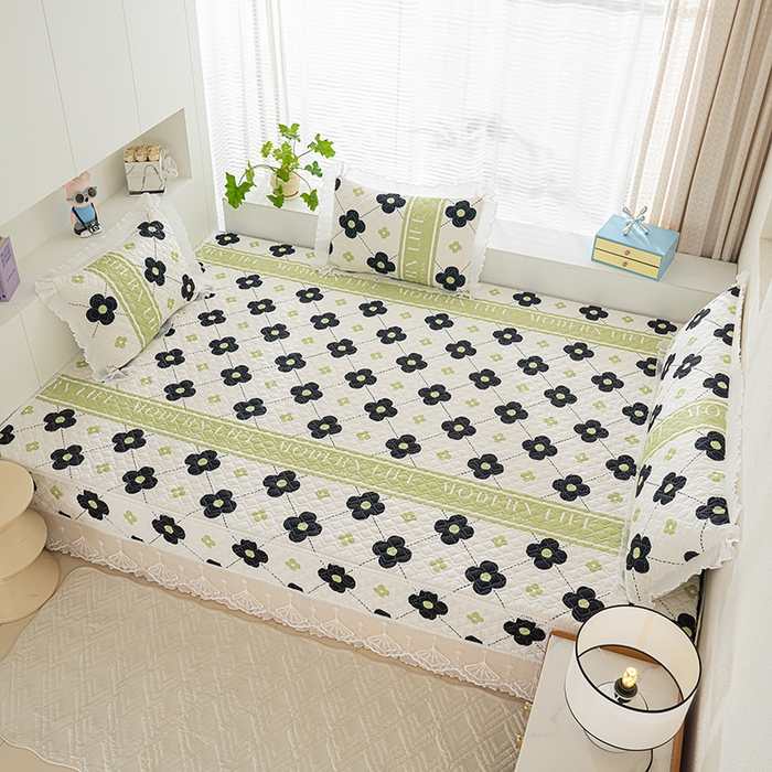 91家纺网 家纺一手货源 找家纺 冬然 2024新款全棉防滑榻榻米垫子炕垫纯棉床盖夹棉床单纯棉床单陌上花开