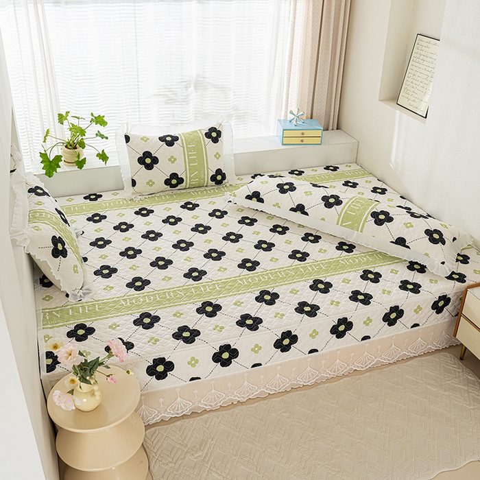 91家纺网 家纺一手货源 找家纺 冬然 2024新款全棉防滑榻榻米垫子炕垫纯棉床盖夹棉床单纯棉床单陌上花开