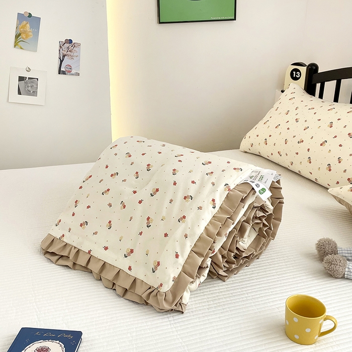 91家纺网 家纺一手货源 找家纺 汣沐生活 2025款A类针织棉双层纱夏凉被百分百新疆棉花填充空调被夏凉被四件套 春山花渡