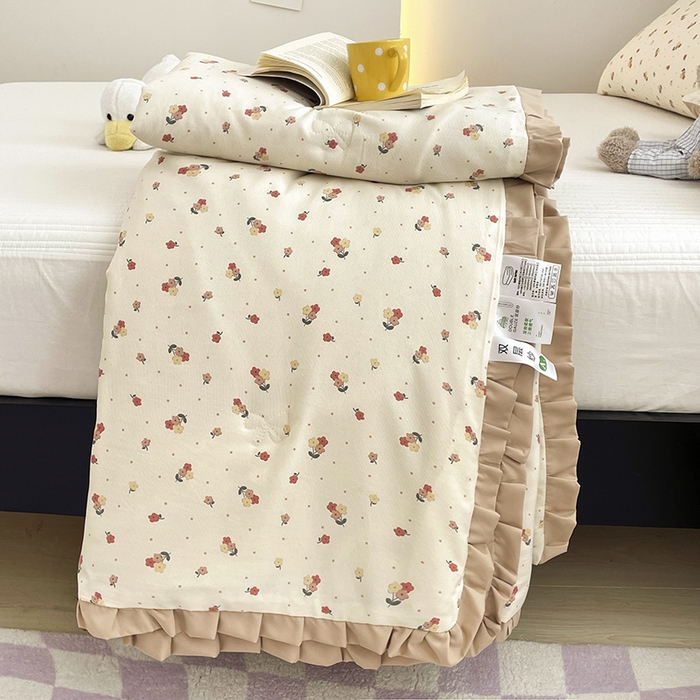 91家纺网 家纺一手货源 找家纺 汣沐生活 2025款A类针织棉双层纱夏凉被百分百新疆棉花填充空调被夏凉被四件套 春山花渡