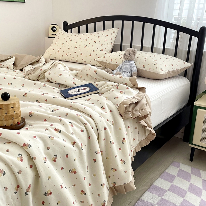 91家纺网 家纺一手货源 找家纺 汣沐生活 2025款A类针织棉双层纱夏凉被百分百新疆棉花填充空调被夏凉被四件套 春山花渡