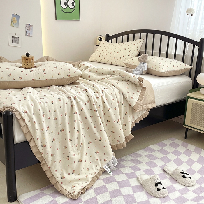 91家纺网 家纺一手货源 找家纺 汣沐生活 2025款A类针织棉双层纱夏凉被百分百新疆棉花填充空调被夏凉被四件套 春山花渡