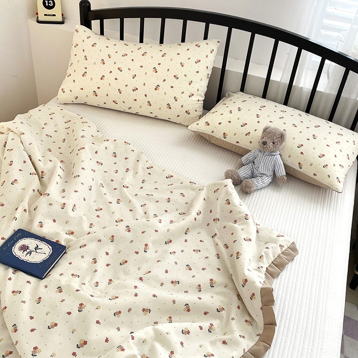 91家纺网 家纺一手货源 找家纺 汣沐生活 2025款A类针织棉双层纱夏凉被百分百新疆棉花填充空调被夏凉被四件套 春山花渡