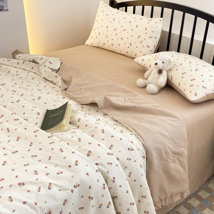 91家纺网 家纺一手货源 找家纺 汣沐生活 2025款A类针织棉双层纱夏凉被百分百新疆棉花填充空调被夏凉被四件套 春山花渡