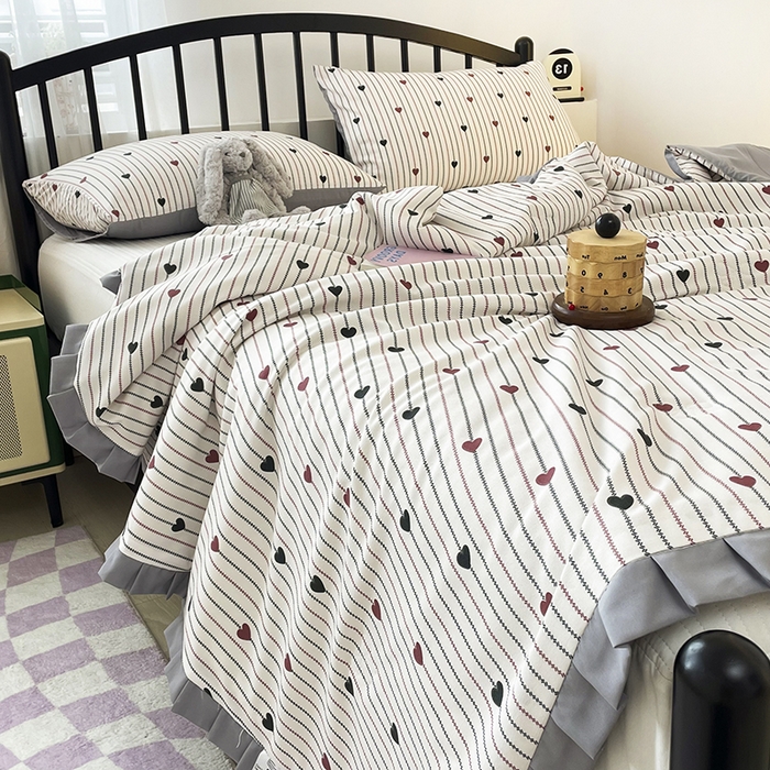 汣沐生活 2025款A类针织棉双层纱夏凉被百分百新疆棉花填充空调被夏凉被四件套 春物生