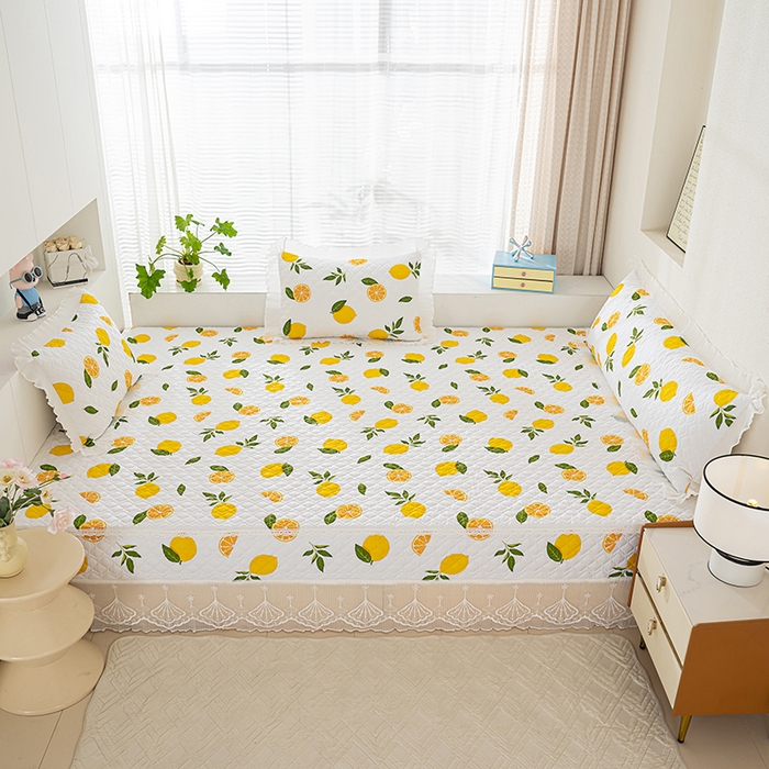 91家纺网 家纺一手货源 找家纺 冬然 2024新款全棉防滑榻榻米垫子炕垫纯棉床盖夹棉床单纯棉床单清香柠檬