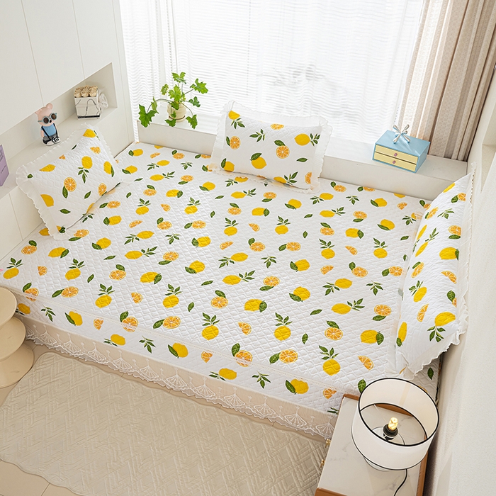 91家纺网 家纺一手货源 找家纺 冬然 2024新款全棉防滑榻榻米垫子炕垫纯棉床盖夹棉床单纯棉床单清香柠檬