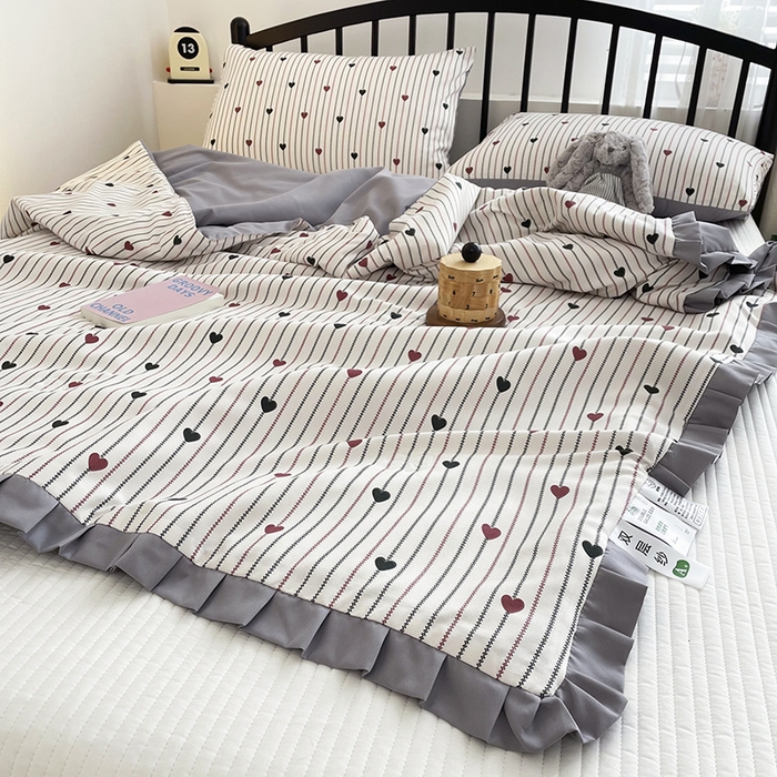 91家纺网 家纺一手货源 找家纺 汣沐生活 2025款A类针织棉双层纱夏凉被百分百新疆棉花填充空调被夏凉被四件套 春物生