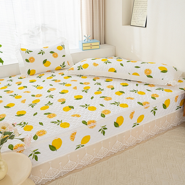 91家纺网 家纺一手货源 找家纺 冬然 2024新款全棉防滑榻榻米垫子炕垫纯棉床盖夹棉床单纯棉床单清香柠檬