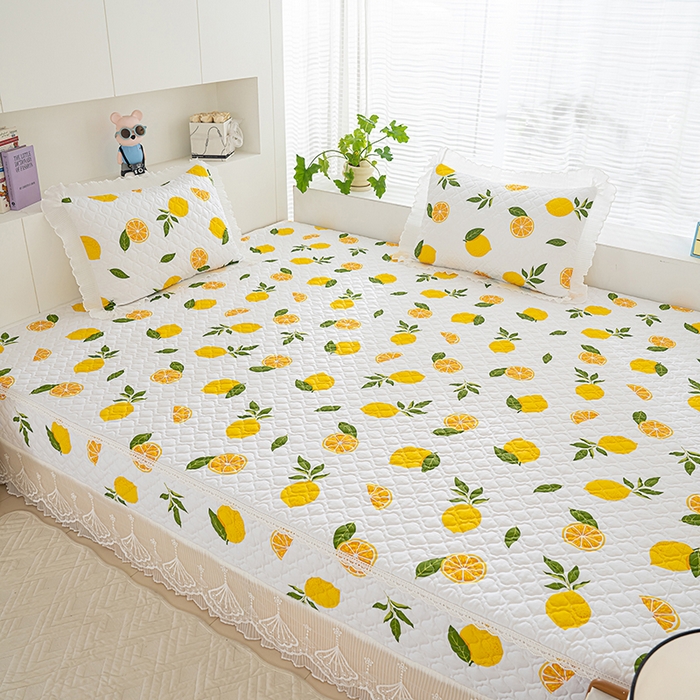 91家纺网 家纺一手货源 找家纺 冬然 2024新款全棉防滑榻榻米垫子炕垫纯棉床盖夹棉床单纯棉床单清香柠檬