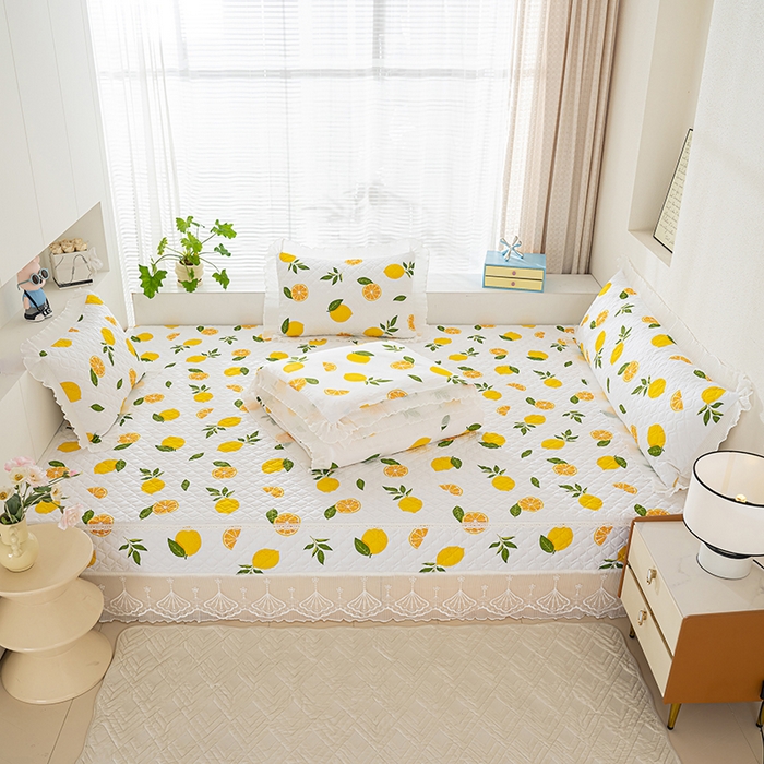 91家纺网 家纺一手货源 找家纺 冬然 2024新款全棉防滑榻榻米垫子炕垫纯棉床盖夹棉床单纯棉床单清香柠檬