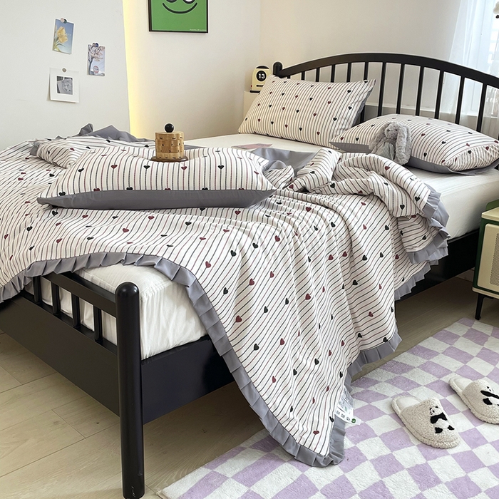 91家纺网 家纺一手货源 找家纺 汣沐生活 2025款A类针织棉双层纱夏凉被百分百新疆棉花填充空调被夏凉被四件套 春物生