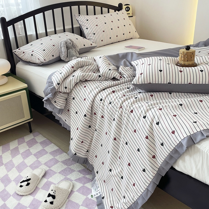 91家纺网 家纺一手货源 找家纺 汣沐生活 2025款A类针织棉双层纱夏凉被百分百新疆棉花填充空调被夏凉被四件套 春物生