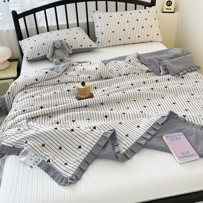 91家纺网 家纺一手货源 找家纺 汣沐生活 2025款A类针织棉双层纱夏凉被百分百新疆棉花填充空调被夏凉被四件套 春物生