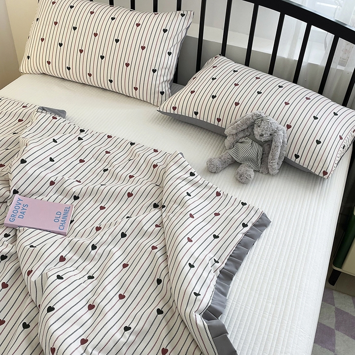 91家纺网 家纺一手货源 找家纺 汣沐生活 2025款A类针织棉双层纱夏凉被百分百新疆棉花填充空调被夏凉被四件套 春物生