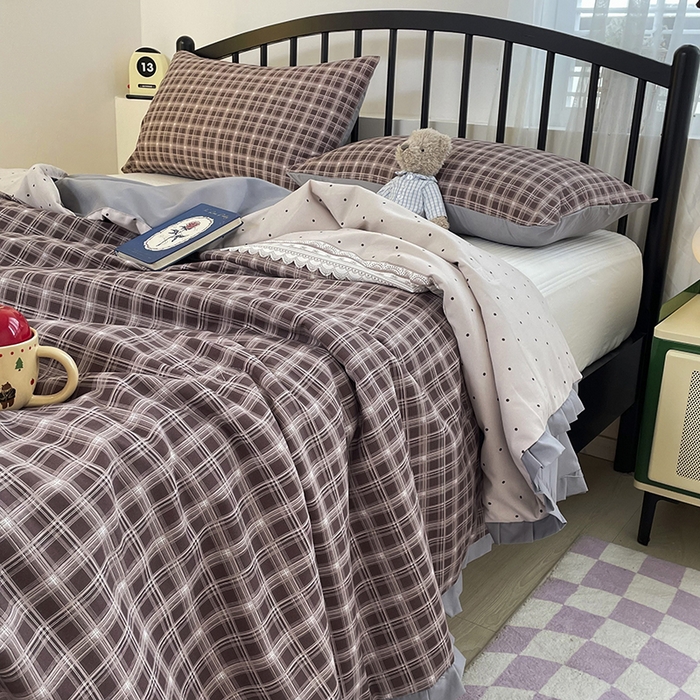 91家纺网 家纺一手货源 找家纺 汣沐生活 2025款A类针织棉双层纱夏凉被百分百新疆棉花填充空调被夏凉被四件套 复古红波点