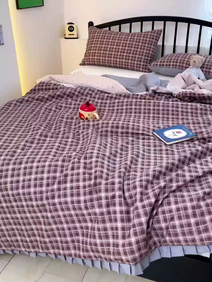 91家纺网 家纺一手货源 找家纺 汣沐生活 2025款A类针织棉双层纱夏凉被百分百新疆棉花填充空调被夏凉被四件套 复古红波点