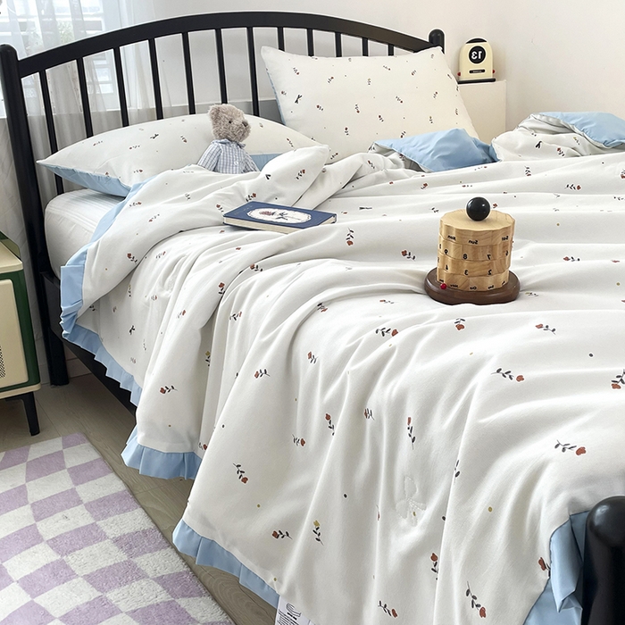 汣沐生活 2025款A类针织棉双层纱夏凉被百分百新疆棉花填充空调被夏凉被四件套 花夕雾