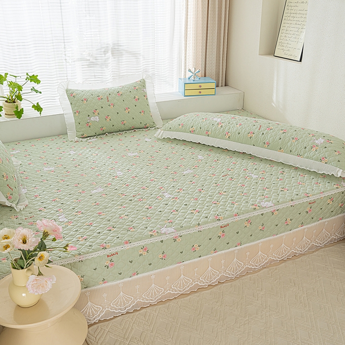 91家纺网 家纺一手货源 找家纺 冬然 2024新款全棉防滑榻榻米垫子炕垫纯棉床盖夹棉床单纯棉床单田园时光