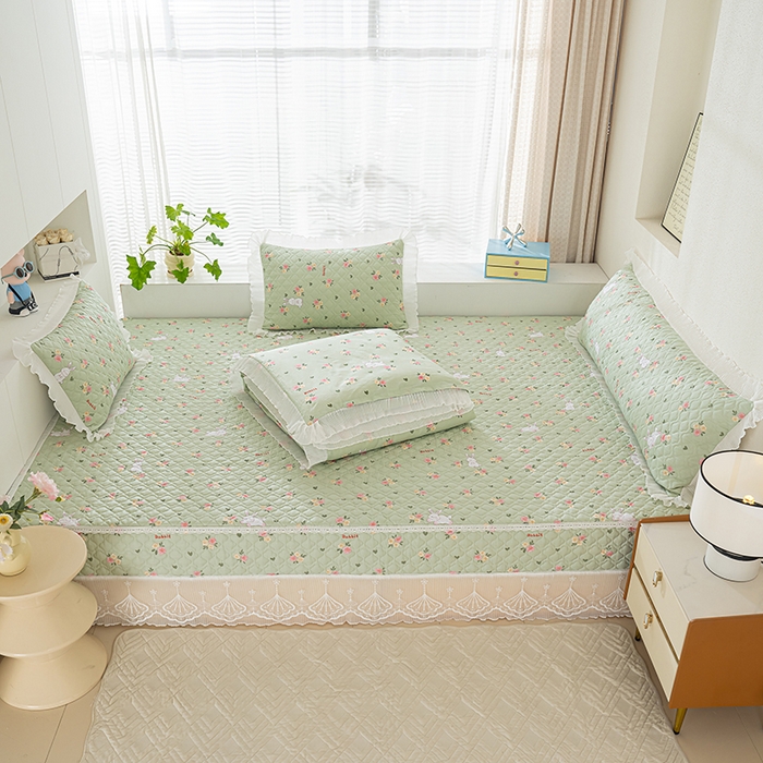 91家纺网 家纺一手货源 找家纺 冬然 2024新款全棉防滑榻榻米垫子炕垫纯棉床盖夹棉床单纯棉床单田园时光