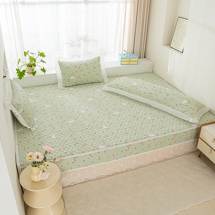 91家纺网 家纺一手货源 找家纺 冬然 2024新款全棉防滑榻榻米垫子炕垫纯棉床盖夹棉床单纯棉床单田园时光