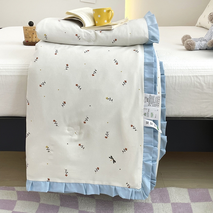 91家纺网 家纺一手货源 找家纺 汣沐生活 2025款A类针织棉双层纱夏凉被百分百新疆棉花填充空调被夏凉被四件套 花夕雾