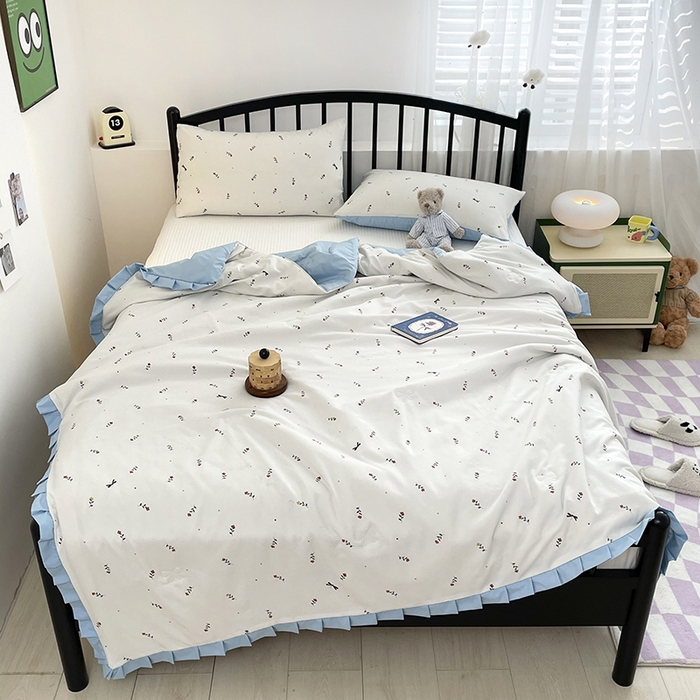 91家纺网 家纺一手货源 找家纺 汣沐生活 2025款A类针织棉双层纱夏凉被百分百新疆棉花填充空调被夏凉被四件套 花夕雾