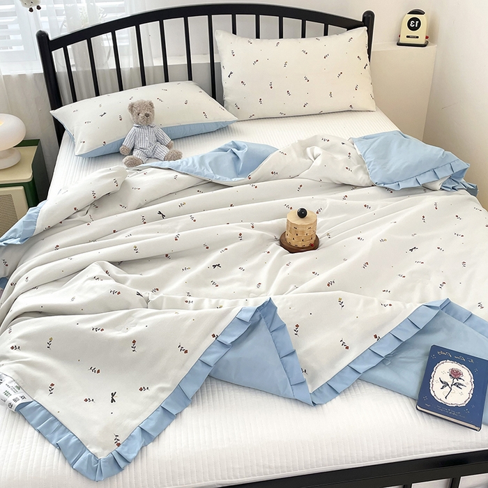 91家纺网 家纺一手货源 找家纺 汣沐生活 2025款A类针织棉双层纱夏凉被百分百新疆棉花填充空调被夏凉被四件套 花夕雾