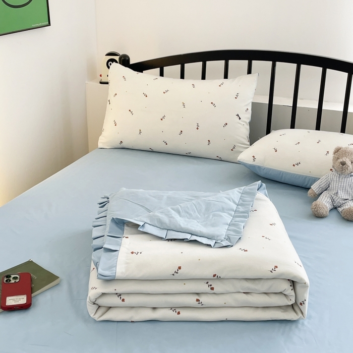 91家纺网 家纺一手货源 找家纺 汣沐生活 2025款A类针织棉双层纱夏凉被百分百新疆棉花填充空调被夏凉被四件套 花夕雾