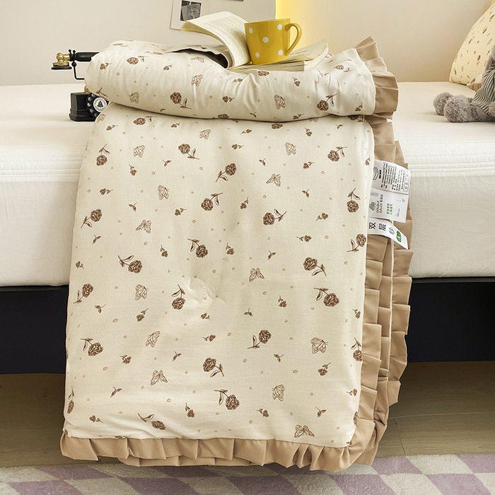 91家纺网 家纺一手货源 找家纺 汣沐生活 2025款A类针织棉双层纱夏凉被百分百新疆棉花填充空调被夏凉被四件套 嘉奈