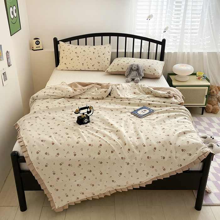 91家纺网 家纺一手货源 找家纺 汣沐生活 2025款A类针织棉双层纱夏凉被百分百新疆棉花填充空调被夏凉被四件套 嘉奈