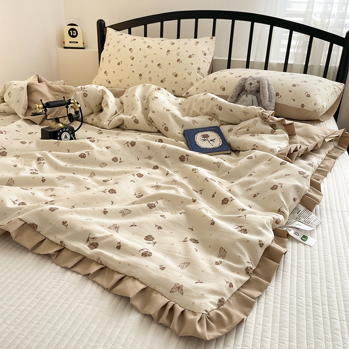 91家纺网 家纺一手货源 找家纺 汣沐生活 2025款A类针织棉双层纱夏凉被百分百新疆棉花填充空调被夏凉被四件套 嘉奈