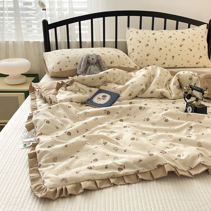 91家纺网 家纺一手货源 找家纺 汣沐生活 2025款A类针织棉双层纱夏凉被百分百新疆棉花填充空调被夏凉被四件套 嘉奈