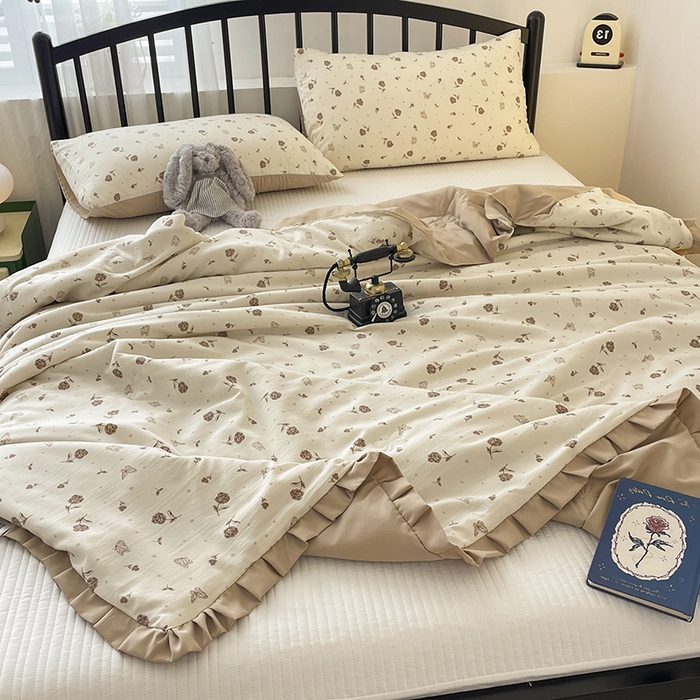 91家纺网 家纺一手货源 找家纺 汣沐生活 2025款A类针织棉双层纱夏凉被百分百新疆棉花填充空调被夏凉被四件套 嘉奈