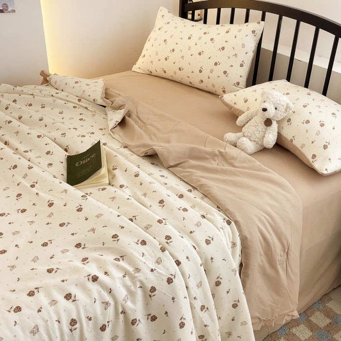 91家纺网 家纺一手货源 找家纺 汣沐生活 2025款A类针织棉双层纱夏凉被百分百新疆棉花填充空调被夏凉被四件套 嘉奈