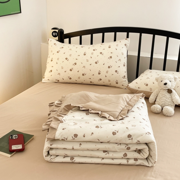 91家纺网 家纺一手货源 找家纺 汣沐生活 2025款A类针织棉双层纱夏凉被百分百新疆棉花填充空调被夏凉被四件套 嘉奈