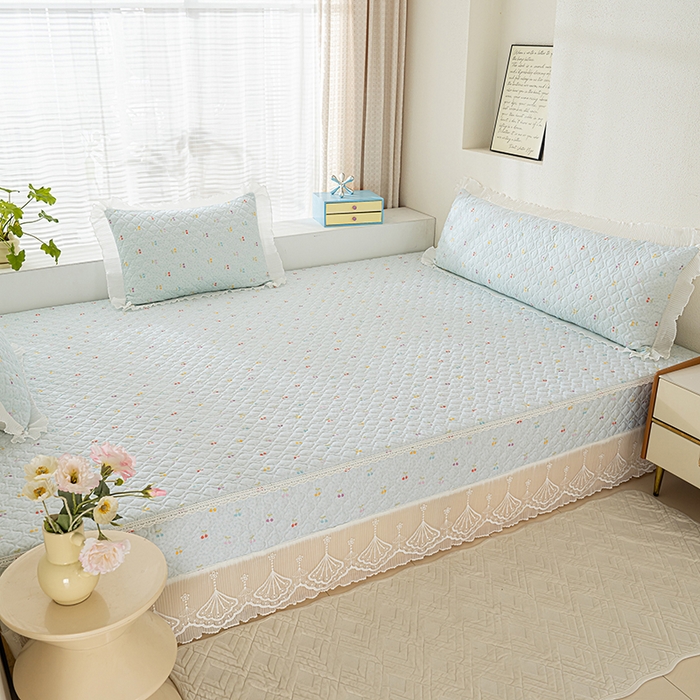 91家纺网 家纺一手货源 找家纺 冬然 2024新款全棉防滑榻榻米垫子炕垫纯棉床盖夹棉床单纯棉床单小樱桃