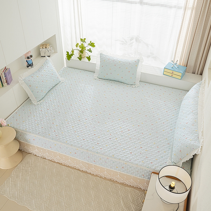 91家纺网 家纺一手货源 找家纺 冬然 2024新款全棉防滑榻榻米垫子炕垫纯棉床盖夹棉床单纯棉床单小樱桃