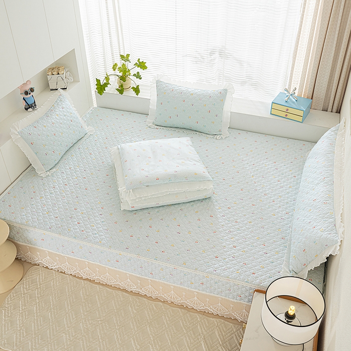 91家纺网 家纺一手货源 找家纺 冬然 2024新款全棉防滑榻榻米垫子炕垫纯棉床盖夹棉床单纯棉床单小樱桃