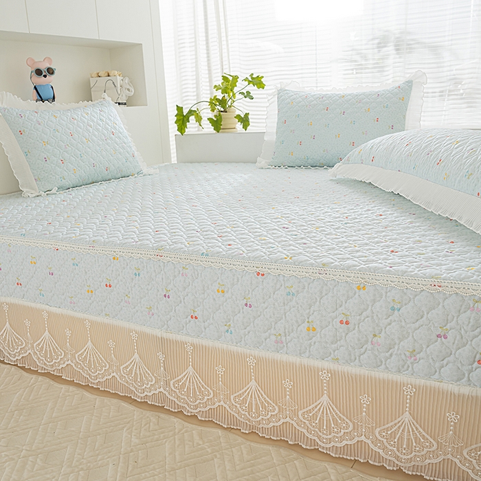 91家纺网 家纺一手货源 找家纺 冬然 2024新款全棉防滑榻榻米垫子炕垫纯棉床盖夹棉床单纯棉床单小樱桃