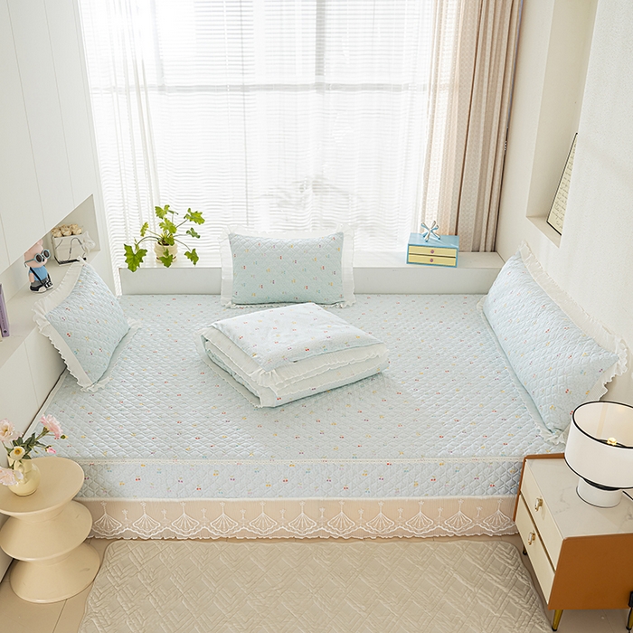 91家纺网 家纺一手货源 找家纺 冬然 2024新款全棉防滑榻榻米垫子炕垫纯棉床盖夹棉床单纯棉床单小樱桃